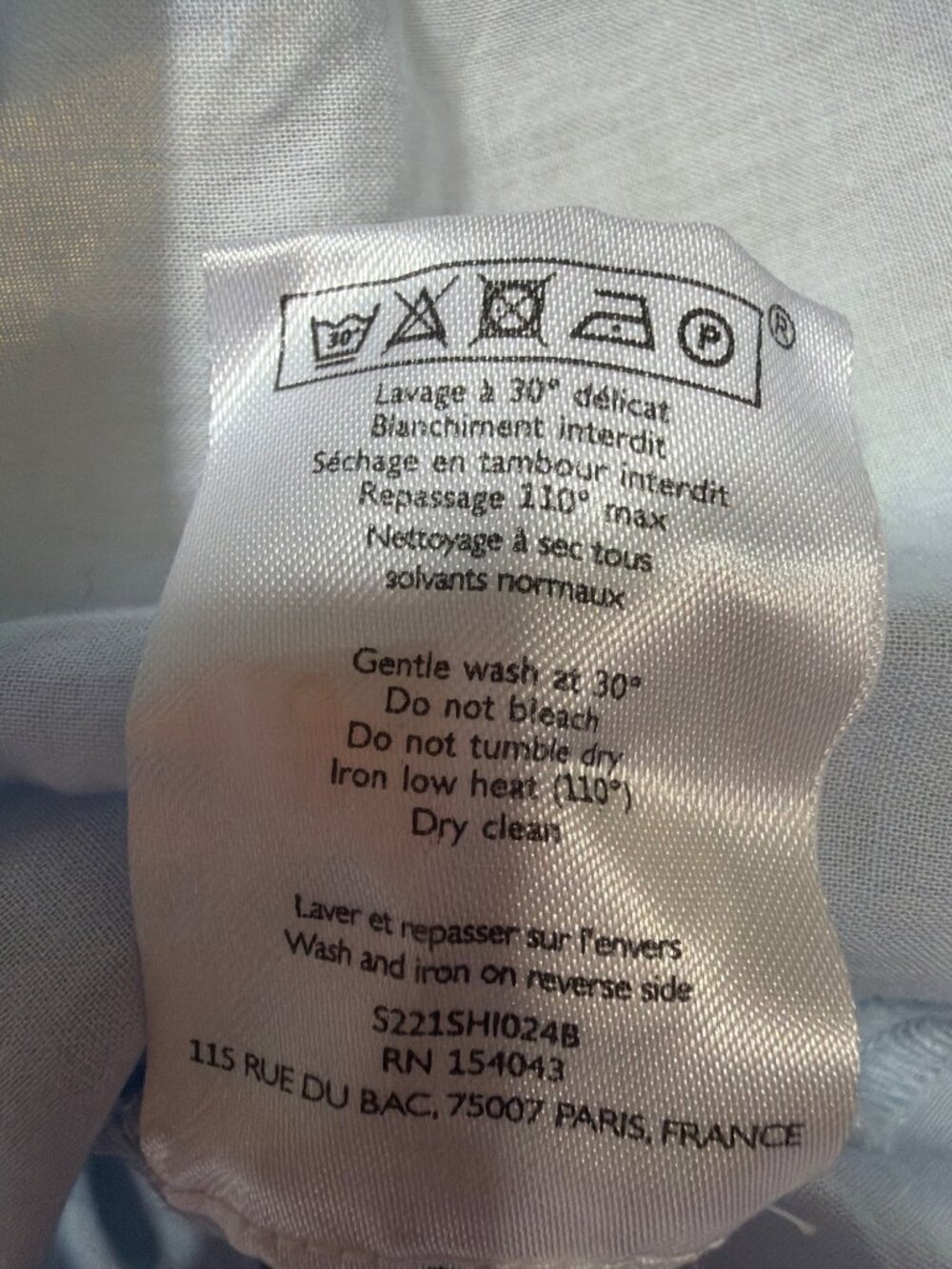 Sézane Irma Shirt Light Blue Ecru Embroidered Ruffle Blouse Size FR 46/ US 14 - Picture 12 of 16